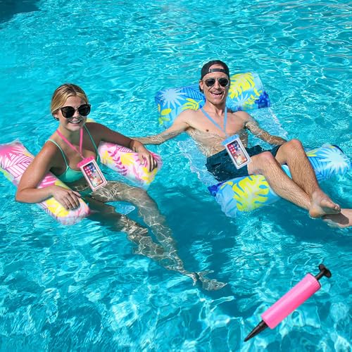 Aoreun Aufblasbares Schwimmbett, 2 Stück Wasserhängematte 4 in 1 Luftmatratze Pool Spielzeug mit 2er wasserdichte Tasche...