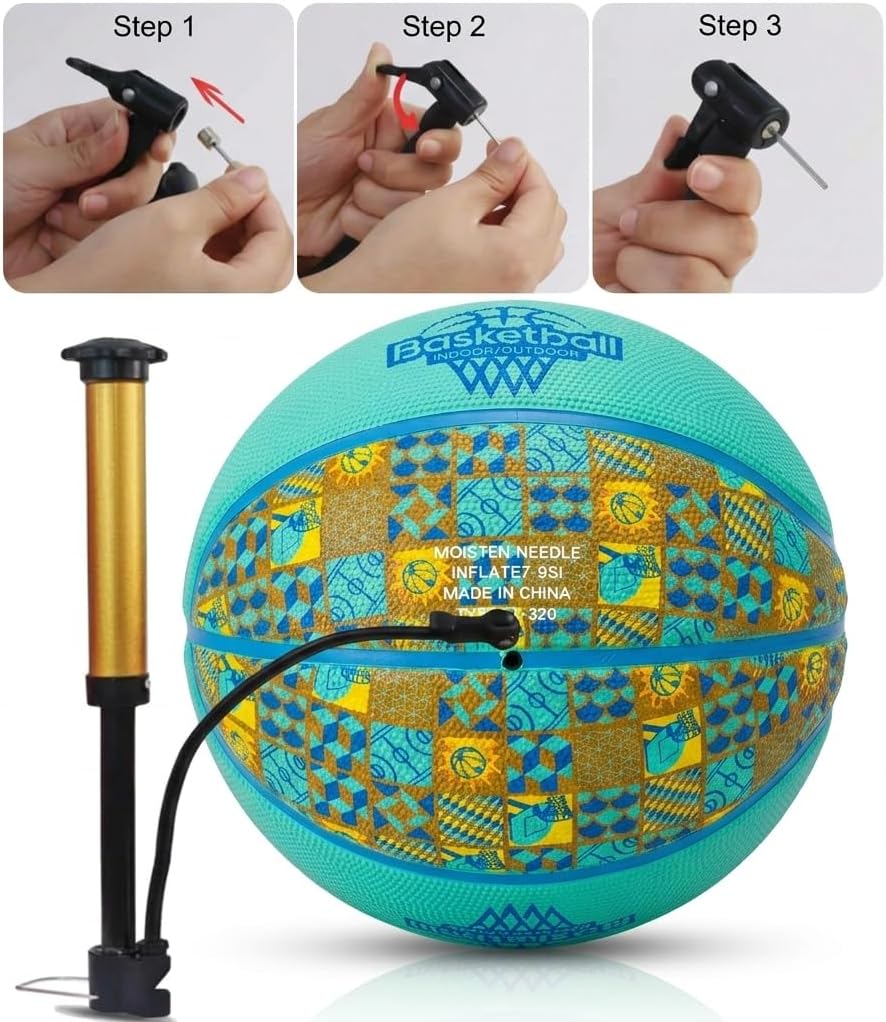 Basketball Size 5, Rubber Indoor/Outdoor Ball, Blue with Square Pattern, for Teens