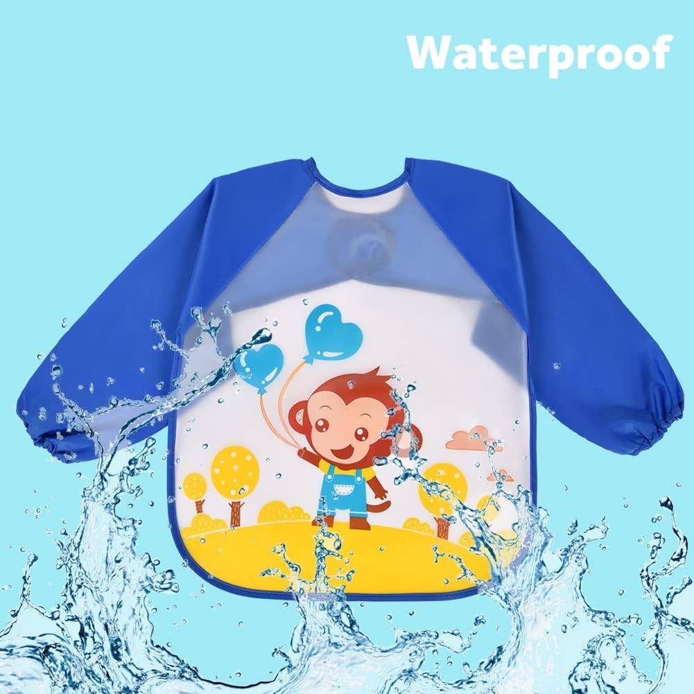 Vicloon Bavaglino a Manica, Bavaglino Unisex per Bambini, Bambini Impermeabile con Maniche Lunghe e Allacciatura Sulla Schiena, Giocare e Mangiare Piccoli da 6 Mesi a 3 Anni