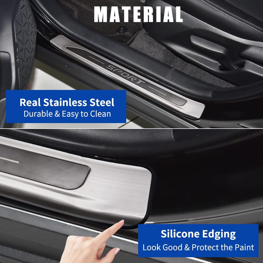 for Toyota RAV4 Door Sill Protector Accessories Accessory 2025 2024 2023 2022 2021 2020 2019, Door Sill Entry Guard Trim, Stainless Steel, Silver, 4 Pack