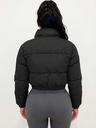 Angsuttc Puffer Jacket Womens Cropped Zip Up Padding Warm Quilted Jackets Winter Coats