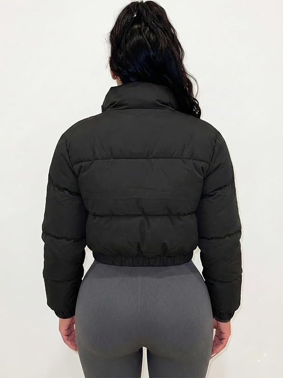 Angsuttc Puffer Jacket Womens Cropped Zip Up Padding Warm Quilted Jackets Winter Coats
