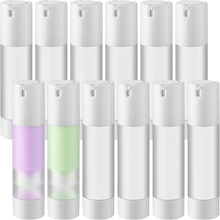 12 Pcs 1.7oz/ 50ml Airless Pump Bottle Plastic Empty Refillable Travel Foundation Container Vacuum Makeup Pump Dispenser Frosted Travel Toner Bottle for Shampoo Lotion Oil Face Cream