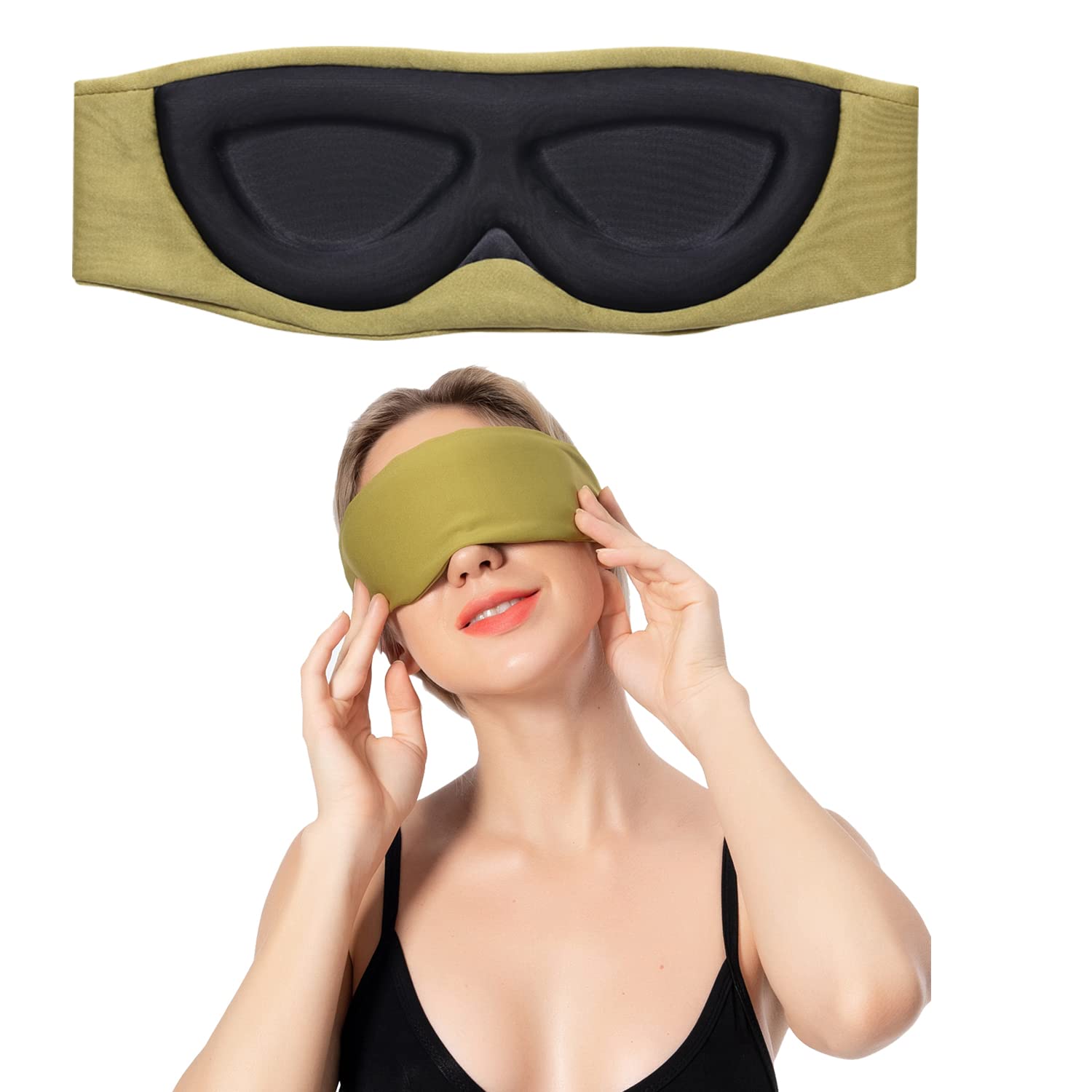 ALASKA BEARSleep Mask Headband Design for All Side Sleepers, Soft Eye Shades for Men and Women 100 Blackout Mask Extra-Plush, Olive Green