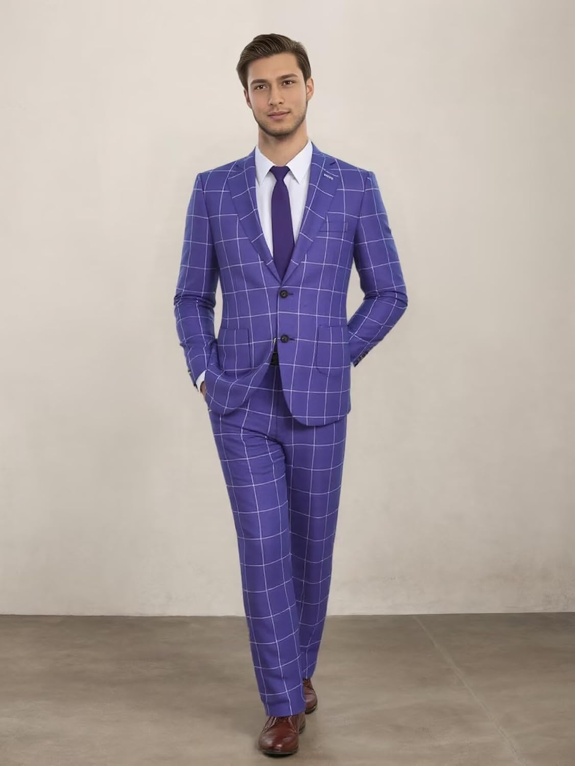 Mens Blazer Slim Fit Checkerd Plaid Jacket Sports Coats Two Button Plaid Suit Blazer for Men Business Wedding Prom