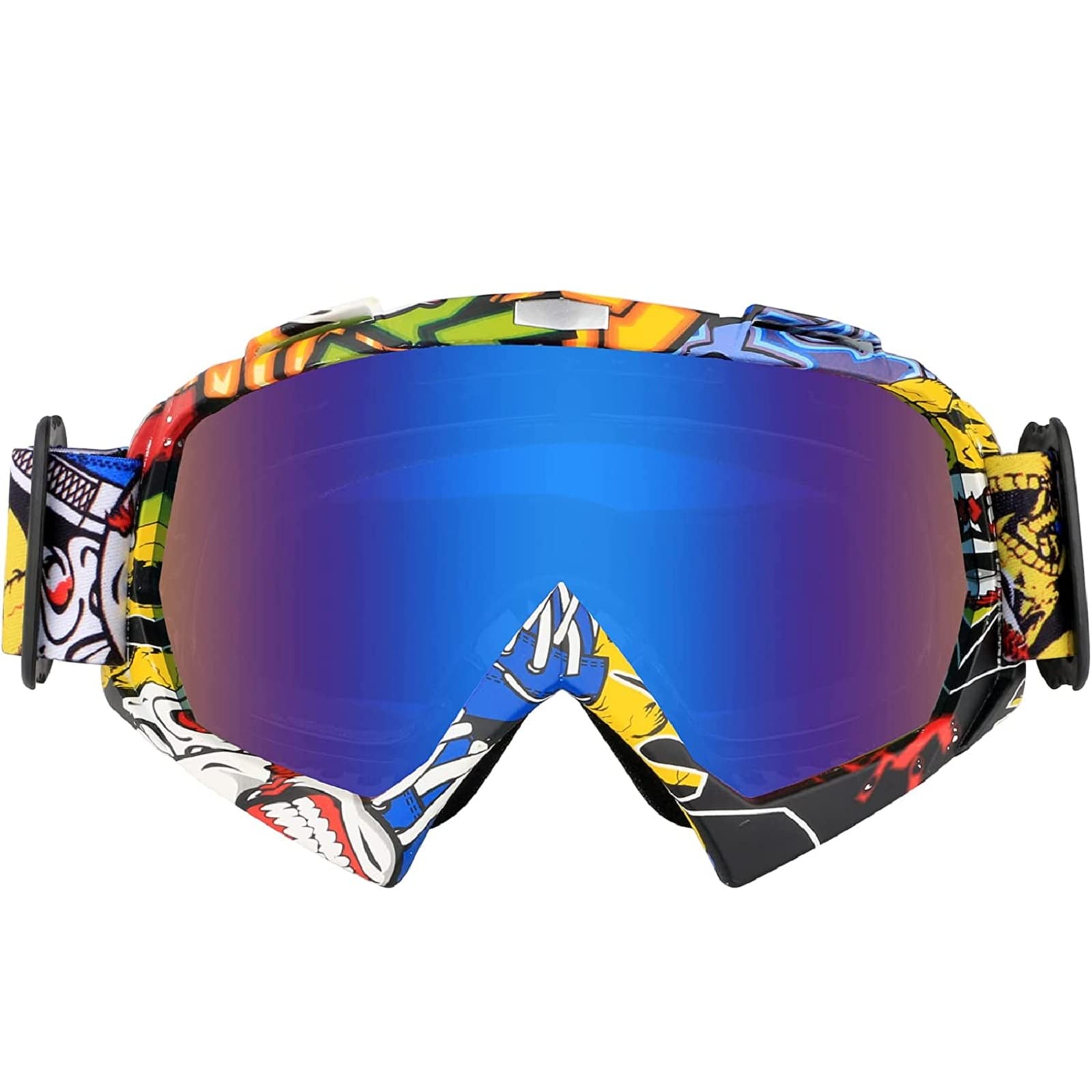 XYJTC Motorcycle Helmet Lens, Motorcycle Motocross Goggles Windproof ATV Dirt Bike Riding Ski Anti-Fog Glasses(1pcs-graffiti/Colorful Lens)