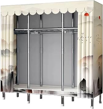 Wardrobe Portable Canvas Wardrobe,Large Clothes Closet Storage Organizer with Hanging Rail,Shelves,Fabric Cover,for Bedroom,Living Room,D-145x45x170cm