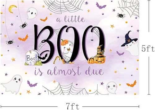 Miniatura 3 de MEHOFOND Telón de fondo de Halloween para baby shower de 7 x 5 pies para niña, fantasma blanco a Little Boo is Almost Due Spooky fantasma, fondo