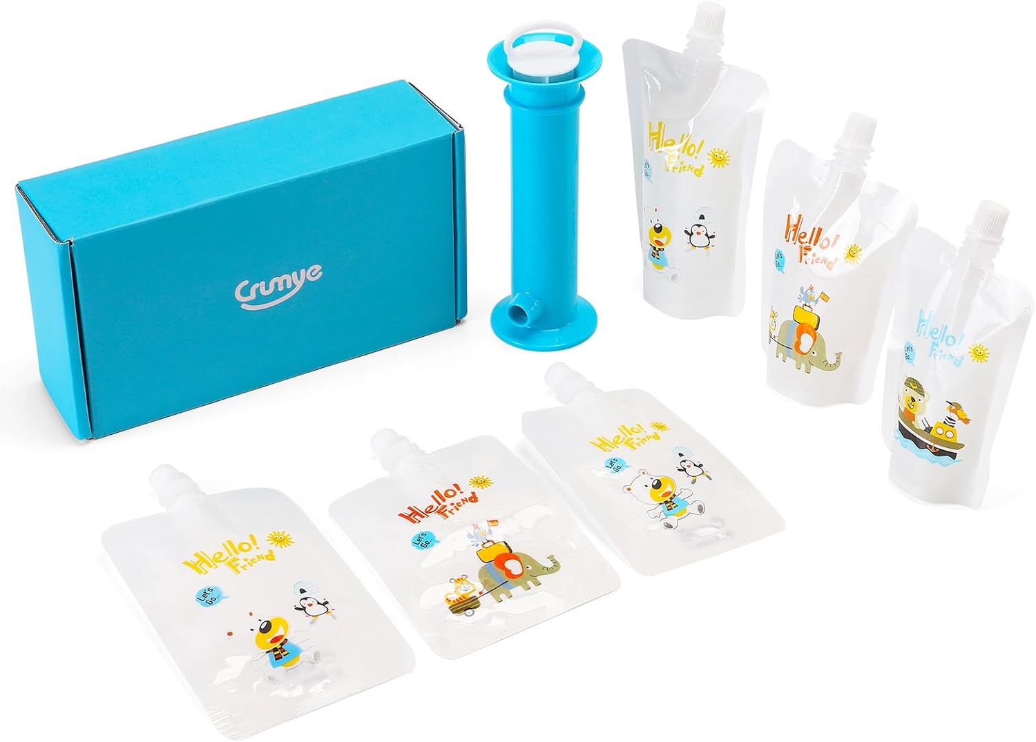 Crumye 7pcs Set Baby Food Pouch Maker, Pouches for toddlers, BPA Free, Refillable