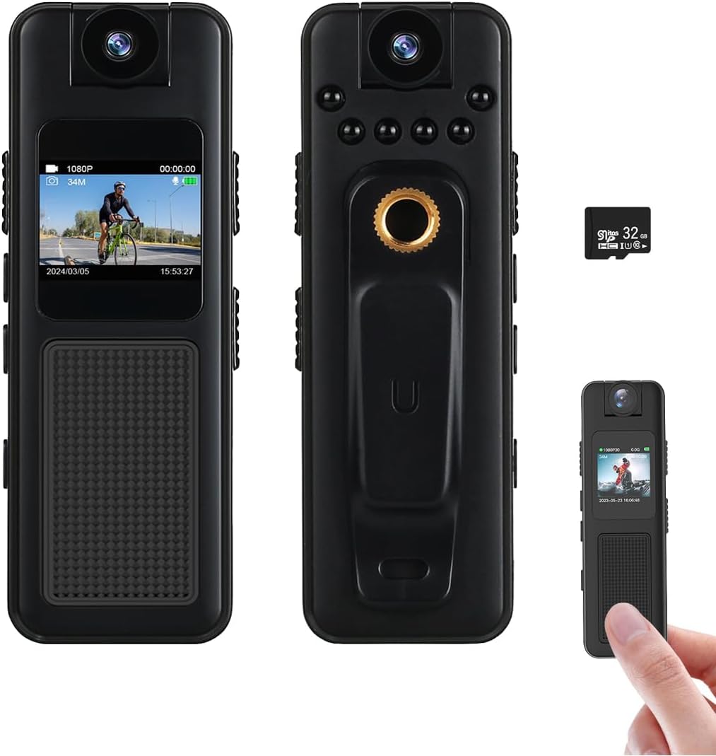 Body Camera Video Recording，180° Rotating Lens Body Camera Audio and Video Recorder 32GB Mini Body Worn Camcorder， for Personal Civilians, Police Law Enforcement