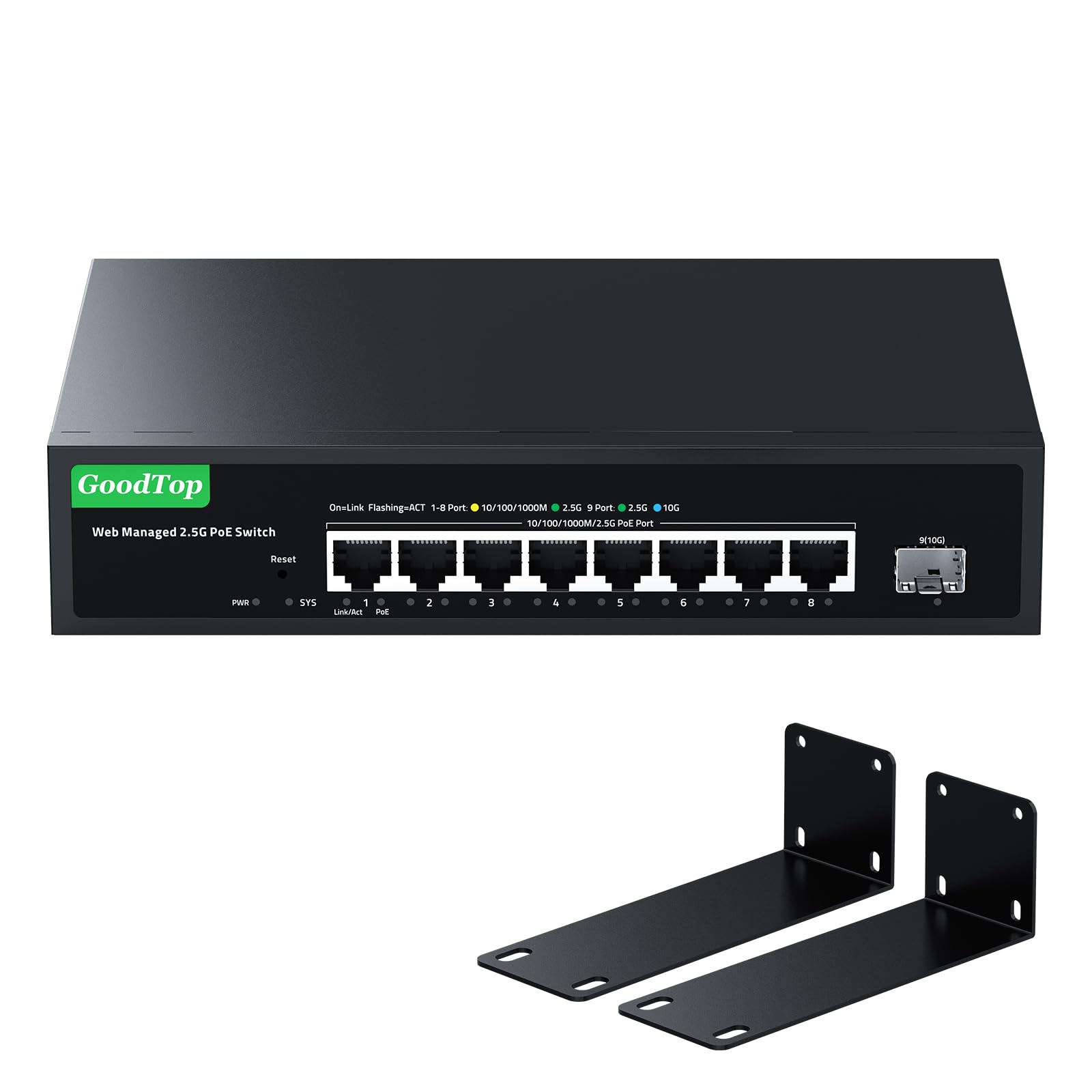 Switch PoE+ a 8 porte @135W, 8 x 2.5GBase-T e 1 x 10 Gb SFP+, switch da 2,5 Gb gestito per laboratorio domestico, Aggregazione VLAN/Link Aggregation/QoS/DHCP, alloggiamento in metallo, senza ventola