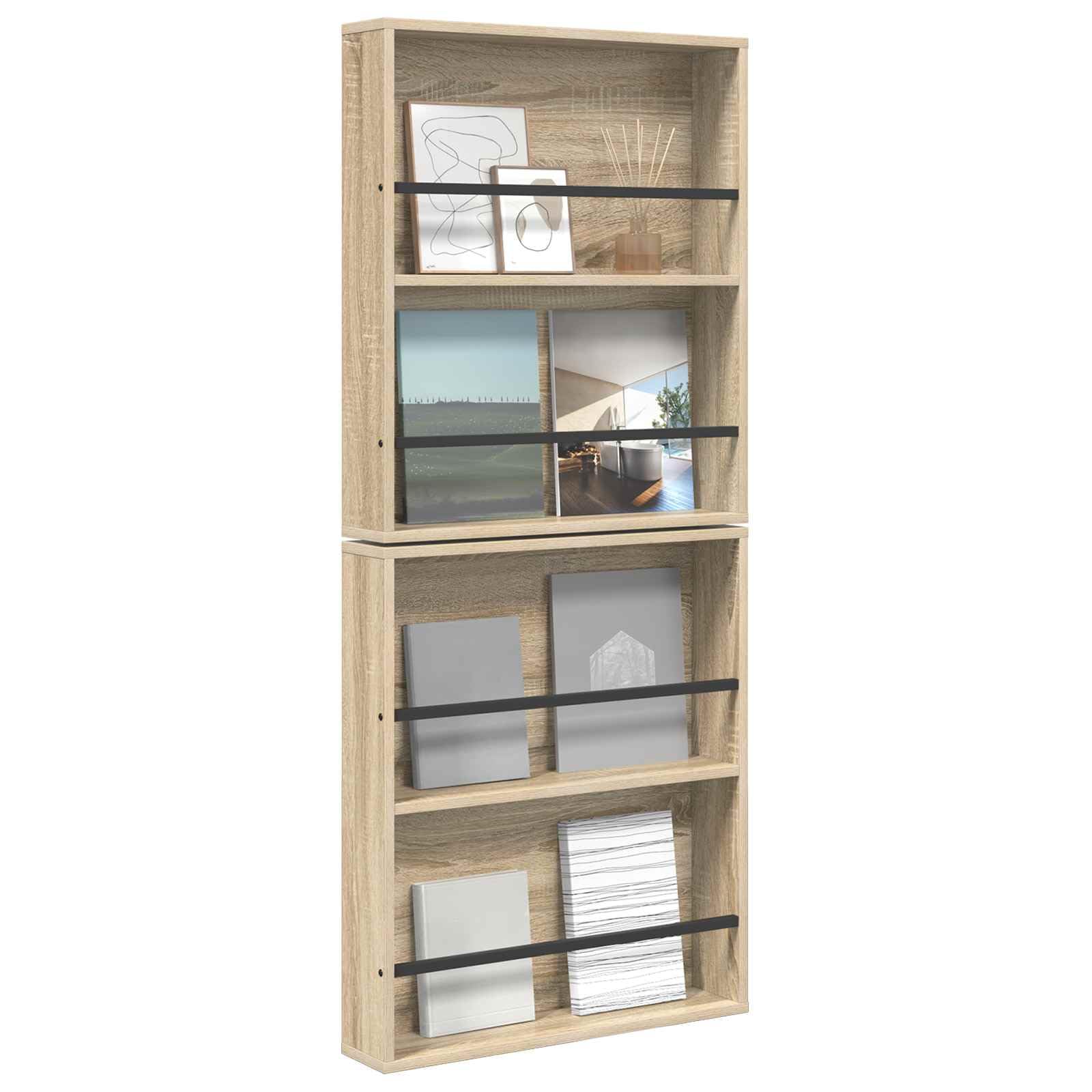 Mangloder Wandmontiertes Magazinregal aus Holzwerkstoff in Sonoma Eiche, 2er Set 60 x 12 x 70 cm, Zeitschriftenständer, Zeitungsständer, Magazinhalter, Prospektständer, Organizer für Wohnzimmer