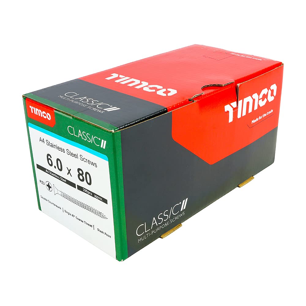 TIMCO Classic Multi-Purpose Screws - PZ - 6.0 x 80 - A4 Stainless Steel - Box of 200, Silver, 6 x 80 - Image 2