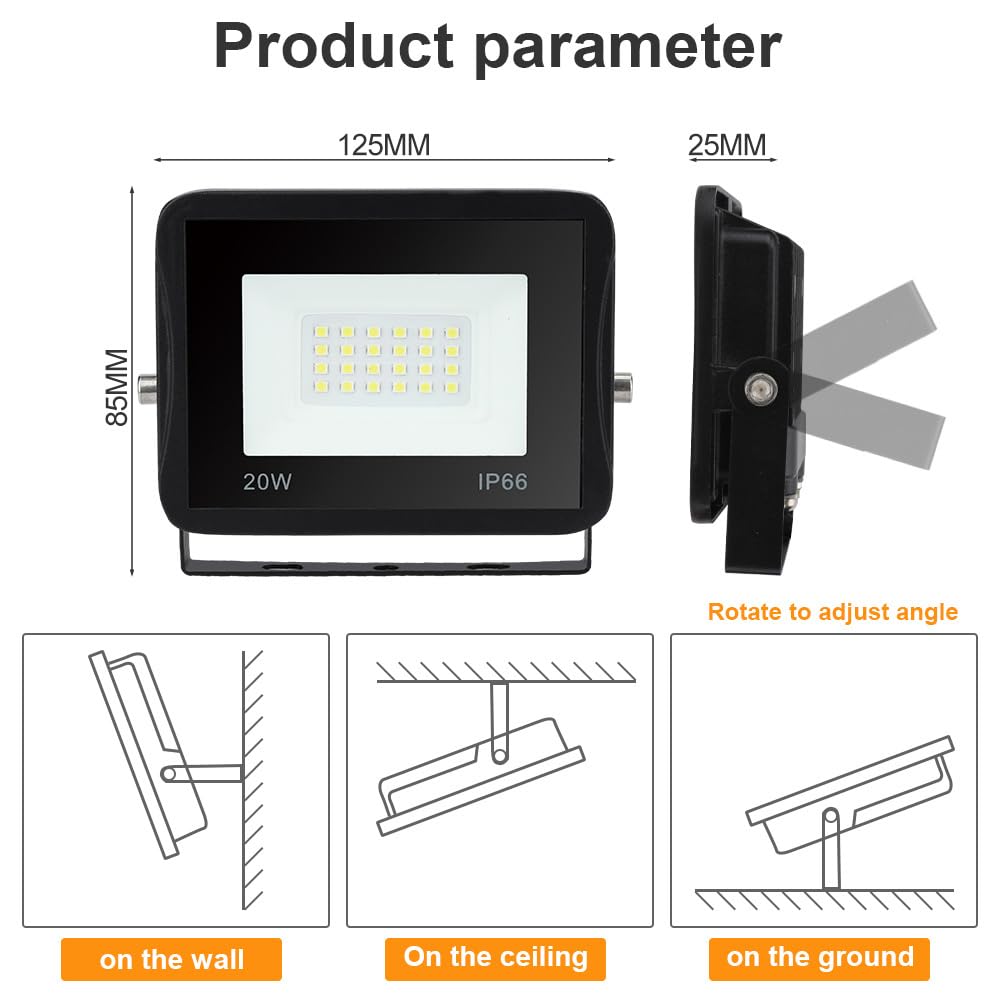 LED Strahler Außen Scheinwerfer, 10er 20W LED Strahler 1700lm Flutlicht 6000k Kaltweiß IP66 Wasserdicht Außenstrahler für Sportplatz Rasenflächen Hinterhof Auffahrt Garage Flur Garten