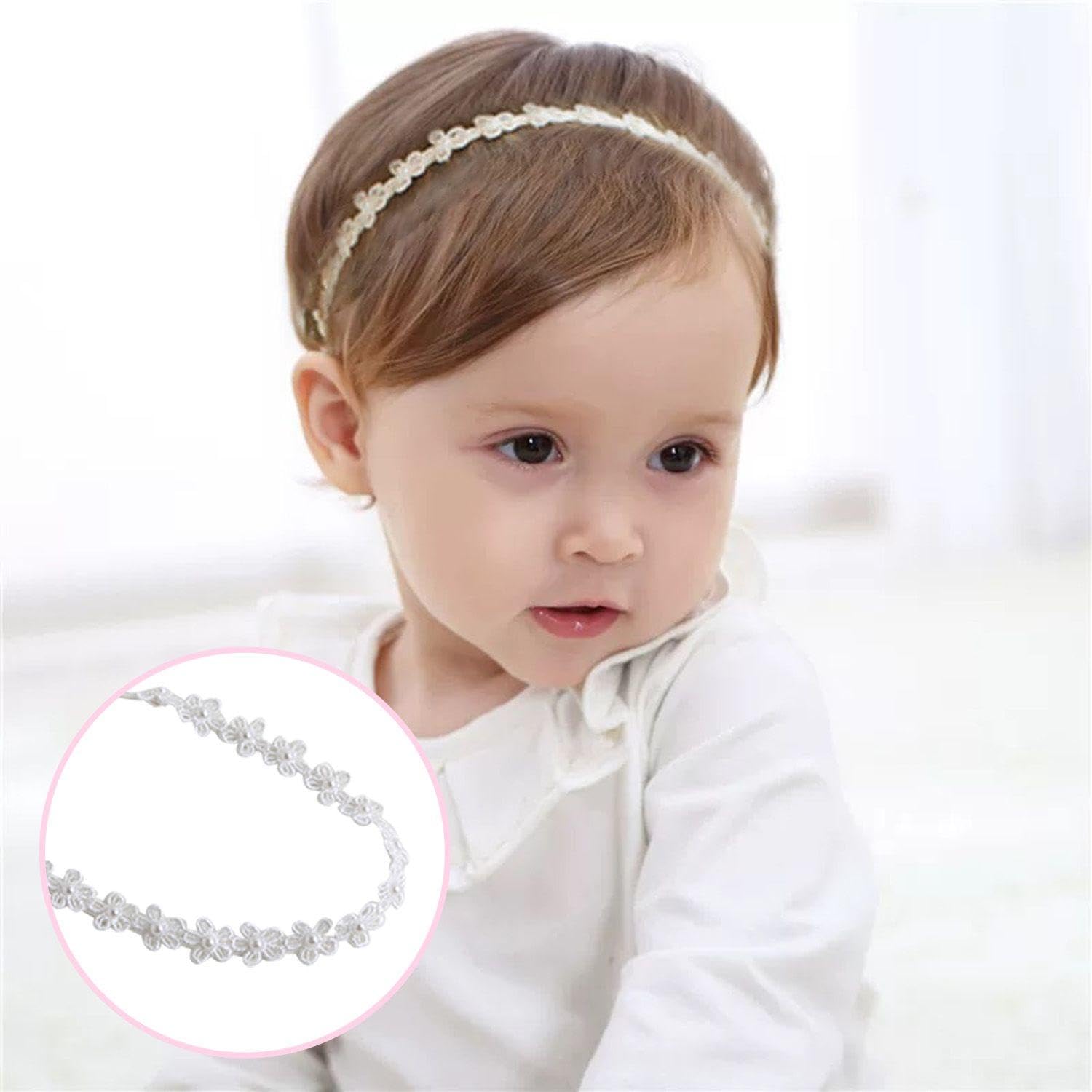 2 White Pearl Flower Hairbands, Simple and Fashionable, Baby Soft Elastic Headdress, Children's Cute Hair Accessories, Clothing Accessories. - Image 4