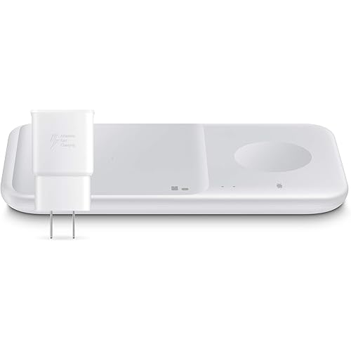SAMSUNG 9W Wireless Charger Duo w/ USB C Cable, Charge 2 Devices at Once, Cordless Super Fast Charging Pad for Galaxy Phones and Devices, 2021, US Version, White