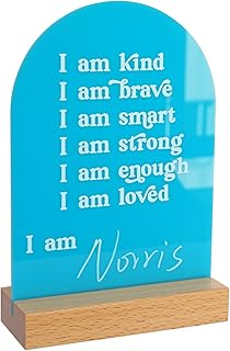HAMUIERS Positive Affirmations for Kids, Personalised Kids Affirmations Sign, Kids Mindfulness Gift for Baby Shower, Affirmations Plaque Sign with Wooden Stand, Nursery Room Decor - Boy