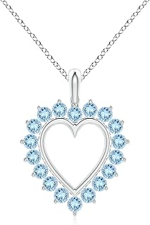 Angara Natural Aquamarine Open Heart V-Bale Pendant/Necklace in 14K Solid Gold/Platinum for Women | March Birthstone Jewel...
