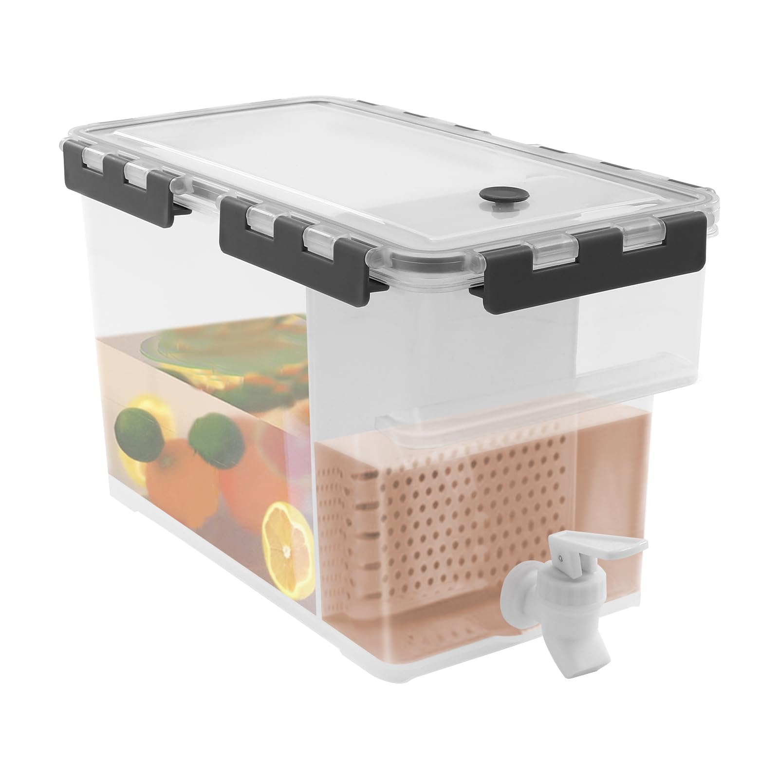 Distributeur de boissons, en plastique, 6 l, distributeur de limonade, pour réfrigérateur, avec plaque filtrante, grande capacité, seau de refroidissement, robinet, seau à eau glacée, pour fruits Distributeur de boissons, en plastique, 6 l, distributeur de limonade, pour réfrigérateur, avec plaque filtrante, grande capacité, seau de refroidissement, robinet, seau à eau glacée, pour fruits