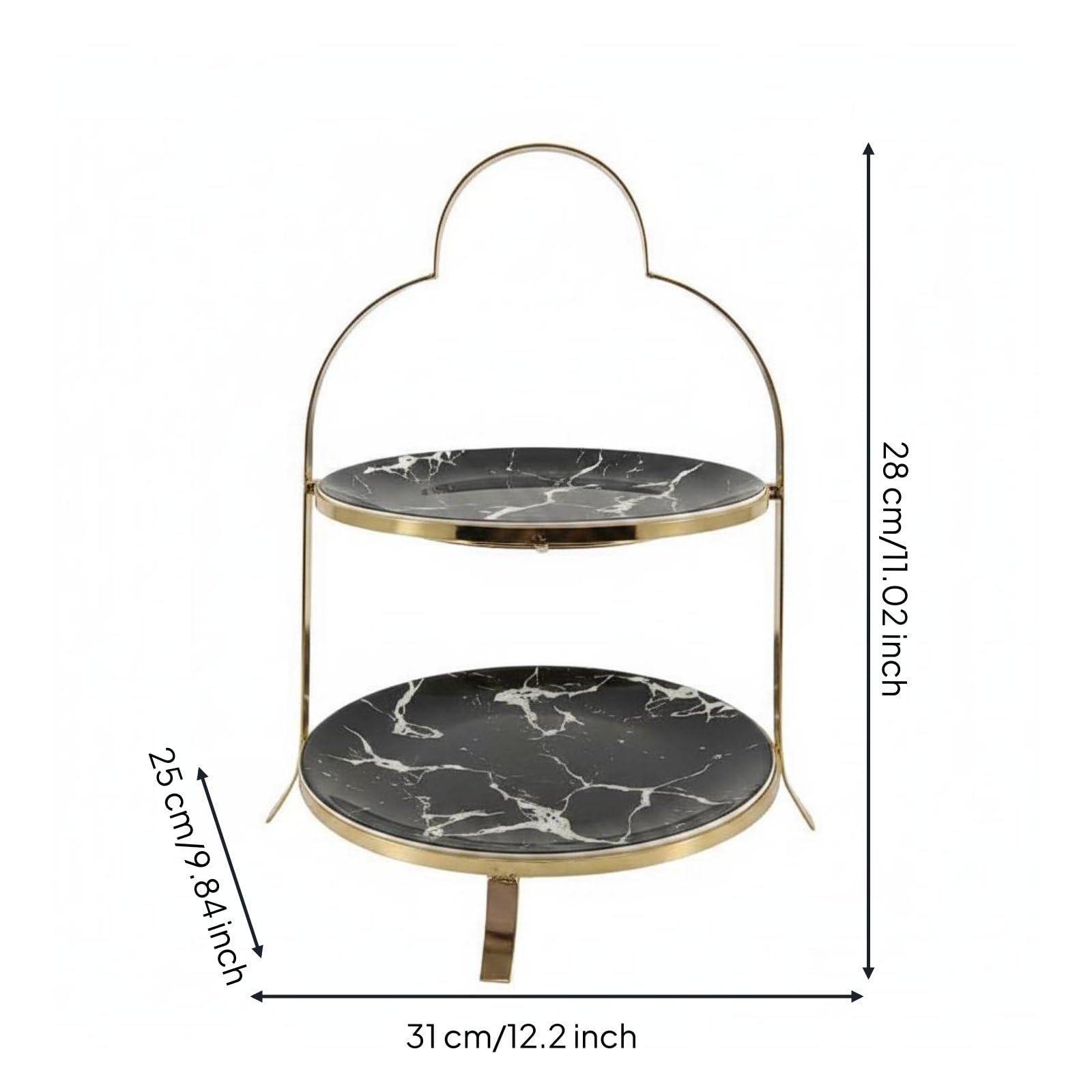 Alzata per Dolci Ceramica Espositore Dessert Vassoio Torta Piatto con Altezza a Livelli Aspetto Marmo Lavabile in Lavastoviglie Adatta per, S Black Dish