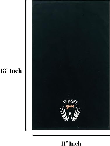 Miniatura 4 de Toallas decorativas de Halloween para los dedos divertido diseño de lavarse las manos o los huesos, negro 12 "x 18" pulgadas, juego de 2