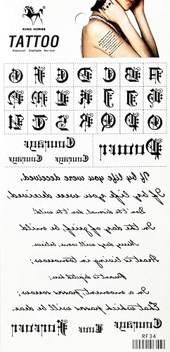Miniatura 6 de Tatuajes de 2 hojas de letras inglesas clásicas temporales tatuajes 3D falsos impermeables para hombres, mujeres y niñas, parte inferior de la