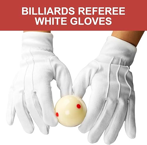Miniatura 3 de Professional Snooker Competition Referee Gloves, 1 Pair White Breathable Cotton-Polyester Blend, Elastic Protective Sports Gloves for Billiards and