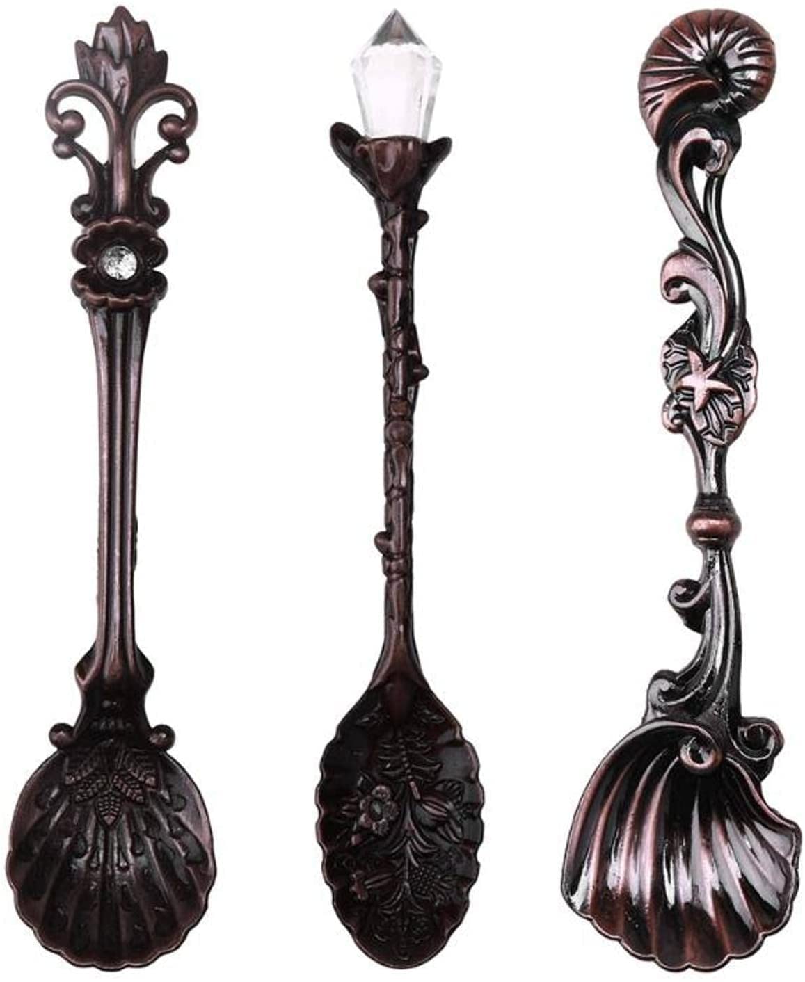 Łyżka 3 sztuk/zestaw vintage kawa lody łyżka metalowy stop rzeźbione deser cukierki łyżeczka retro stołowe wystrój kuchenny dostawy Sztućce(Red Bronze)