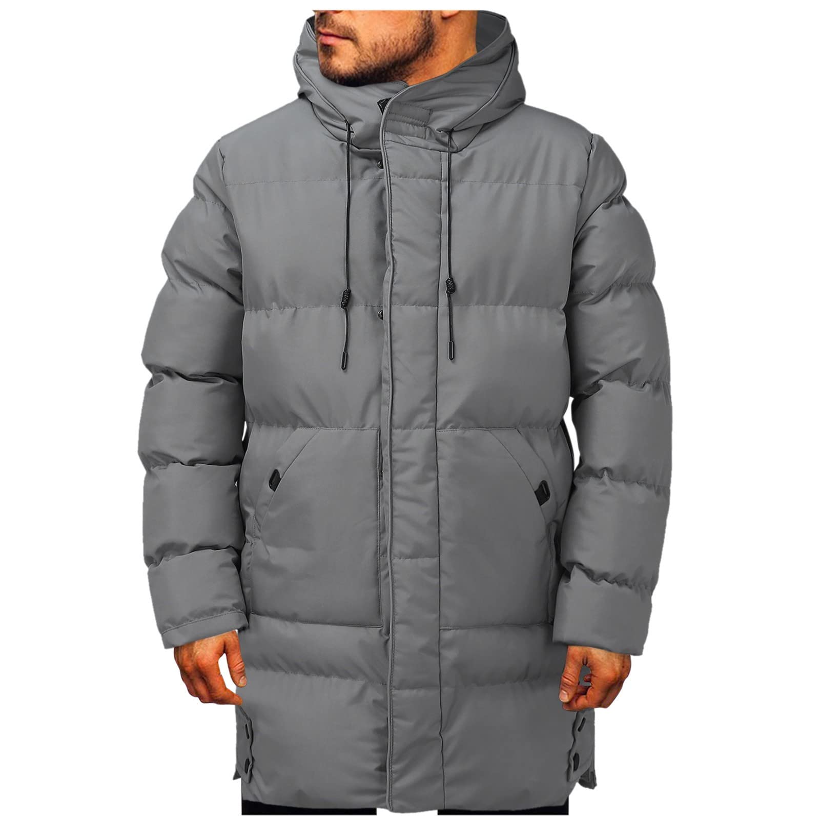 Piumino da uomo, caldo, lungo, trapuntato, autunno e inverno, termico, con cappuccio, tinta unita, leggera, giacca invernale comoda, calda trapuntata