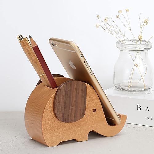 Miniatura 5 de Portalápices creativo elefante regalos juguetes de madera lindo soporte para lápices y teléfono celular soporte organizador para escritorio de