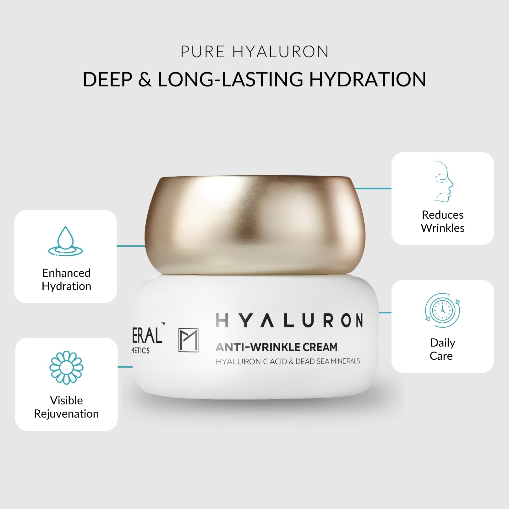 Pure Mineral, Anti-Wrinkle Hyaluron Cream for All Skin Types, Dead Sea Minerals, Enhanced Hydration, Facial Firming - Image 2