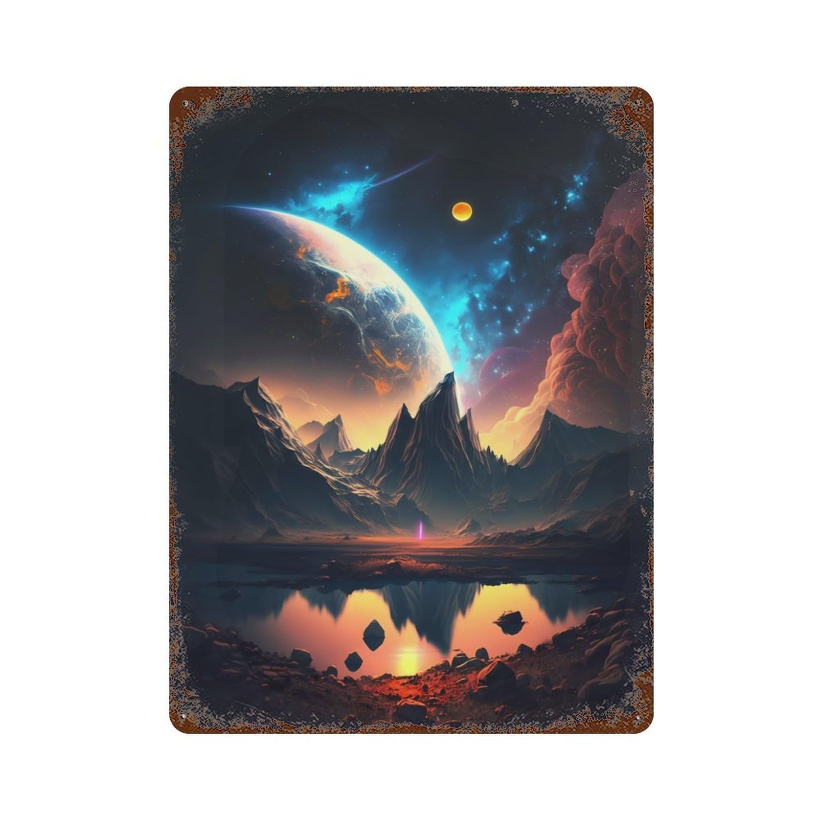 Rust Effect Cosmic Universe Odyssey Weathered Tin Sign 15.7"x11.8", Novelty Wall Decor for Office, Studio And Wall Decor