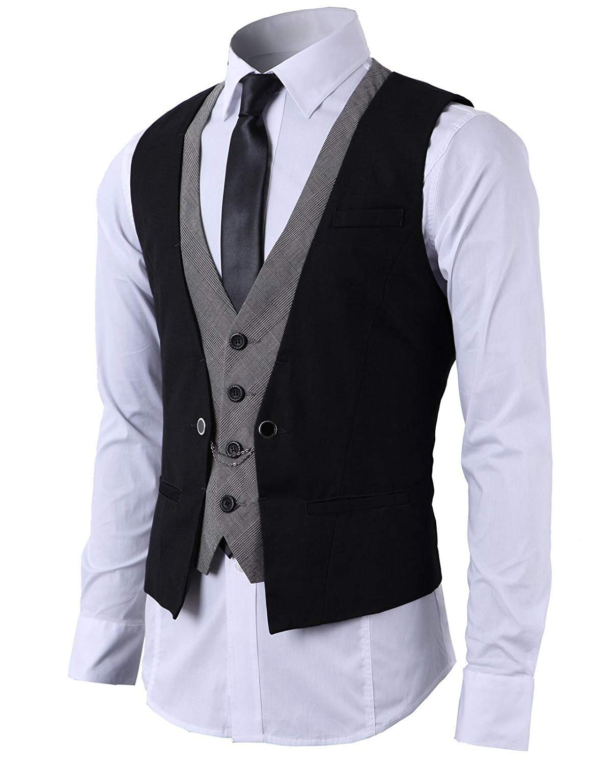 sttlzmc Men's Sleeveless Slim Fit Tuxedo Jacket Suit Business Wedding 2-in-1 Suit Vest Men's Vest-picture-17