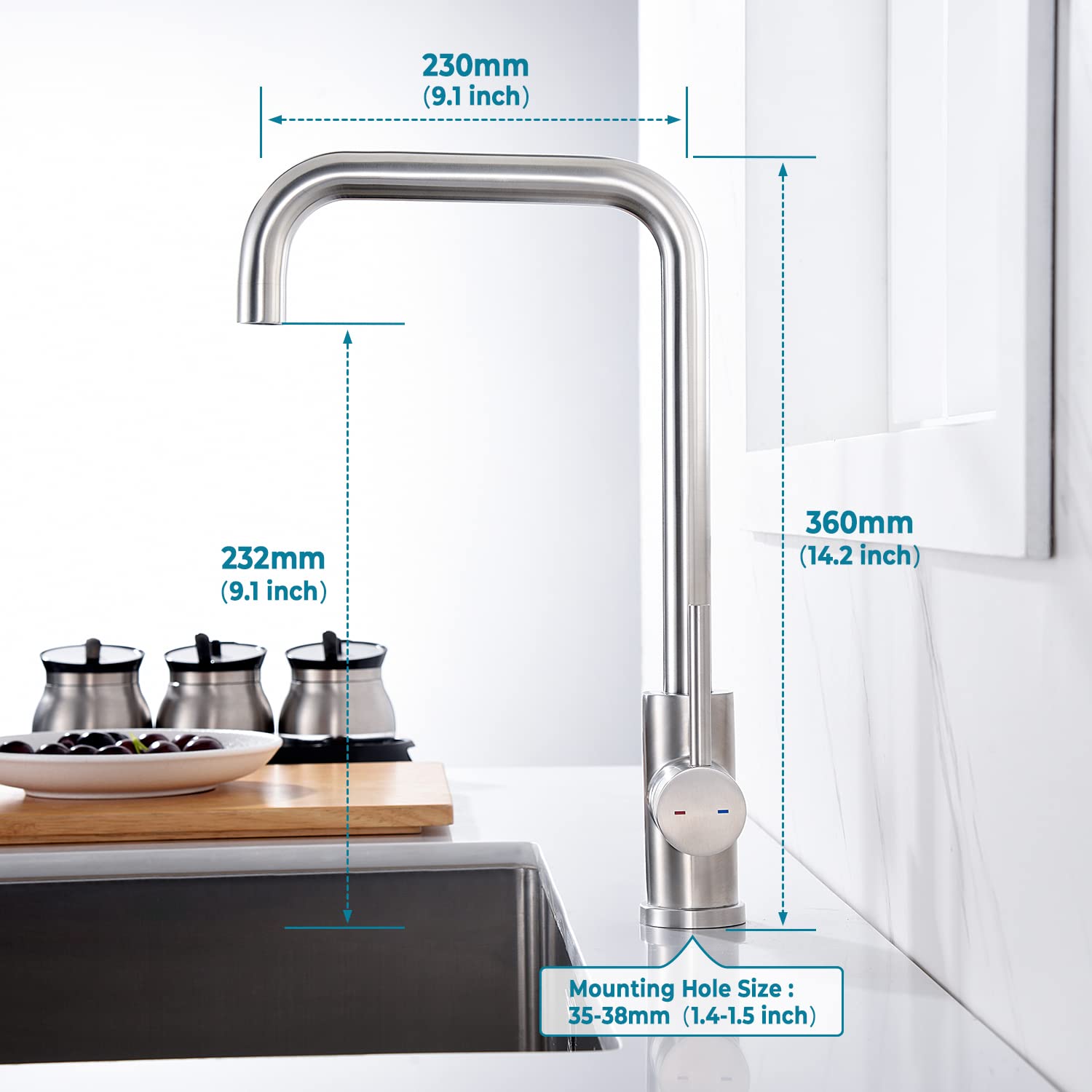 Wasserhahn Küche Hochdruck, Küchenarmatur 360 ° Drehbare Mischbatterie Küche aus Edelstahl 304，Einhebelmischer Spültischarmatur Spülbecken Armatur