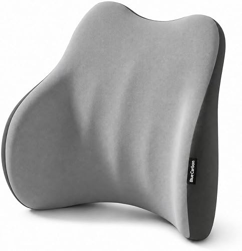 Lumbar Support Cushion with 3D Curved C Shape for Car and Office Chair | Polyurethane Core, Washable Cover, Side Waist Support, Grey and Black Finish, Removable Cover