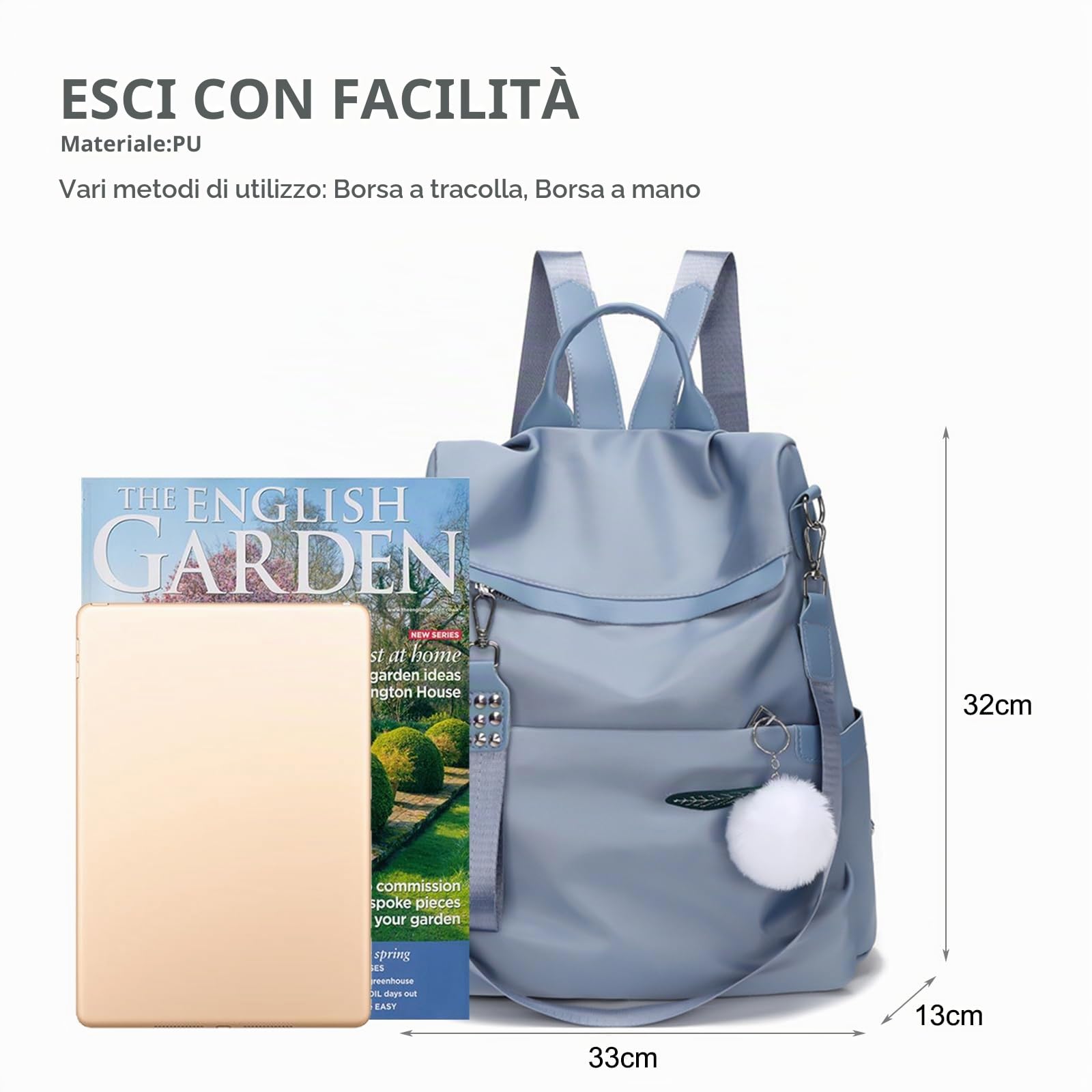 NICOLE & DORIS Zaino Borsa Donna Zaino Antifurto Grande Zainetto Leggera in Nylon Borsa Tracolla Zaino 2 in 1 Zaino da Viaggio per lo Shopping Blu
