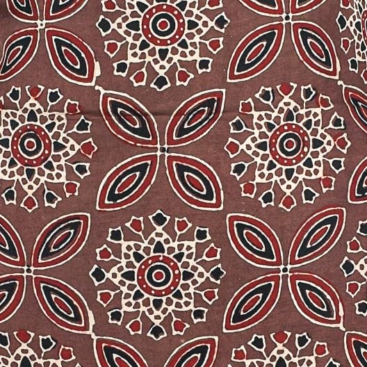Image of Ethnics of Kutch Womens's Ajrakh Modal Silk Natural Dye Hand Block Print Unstitched Kurta Fabric