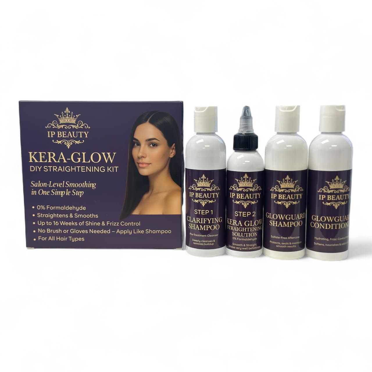 Kera-Glow DIY Hair Straightening Kit – Formaldehyde-Free Keratin Treatment for Long-Lasting Frizz-Free, Smooth, Shiny Hair – Salon Results at Home – Easy Application