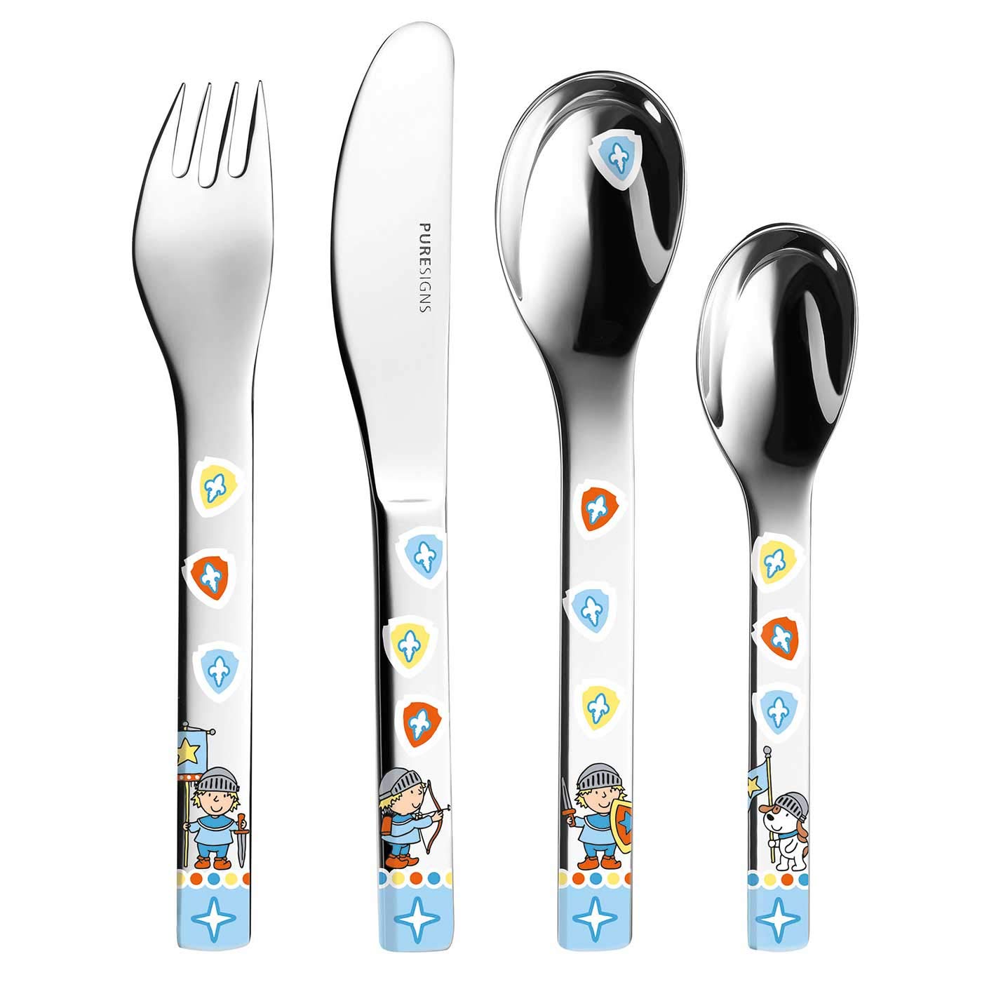 PURESIGNS Set Repas Enfant 7 Pièces MIKO Porcelaine et Acier Inoxydable 18/10