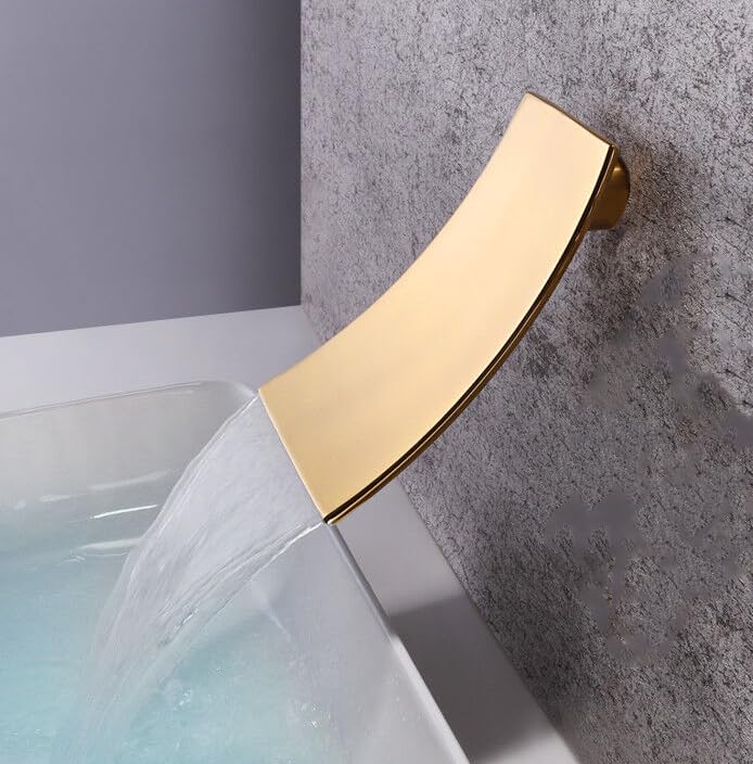Aquieen Wall Mounted Square Spout with Wall Flange Brass Finish Bathroom Sink Faucets Basin Faucet Waterfall Tap (Gold)-image-28