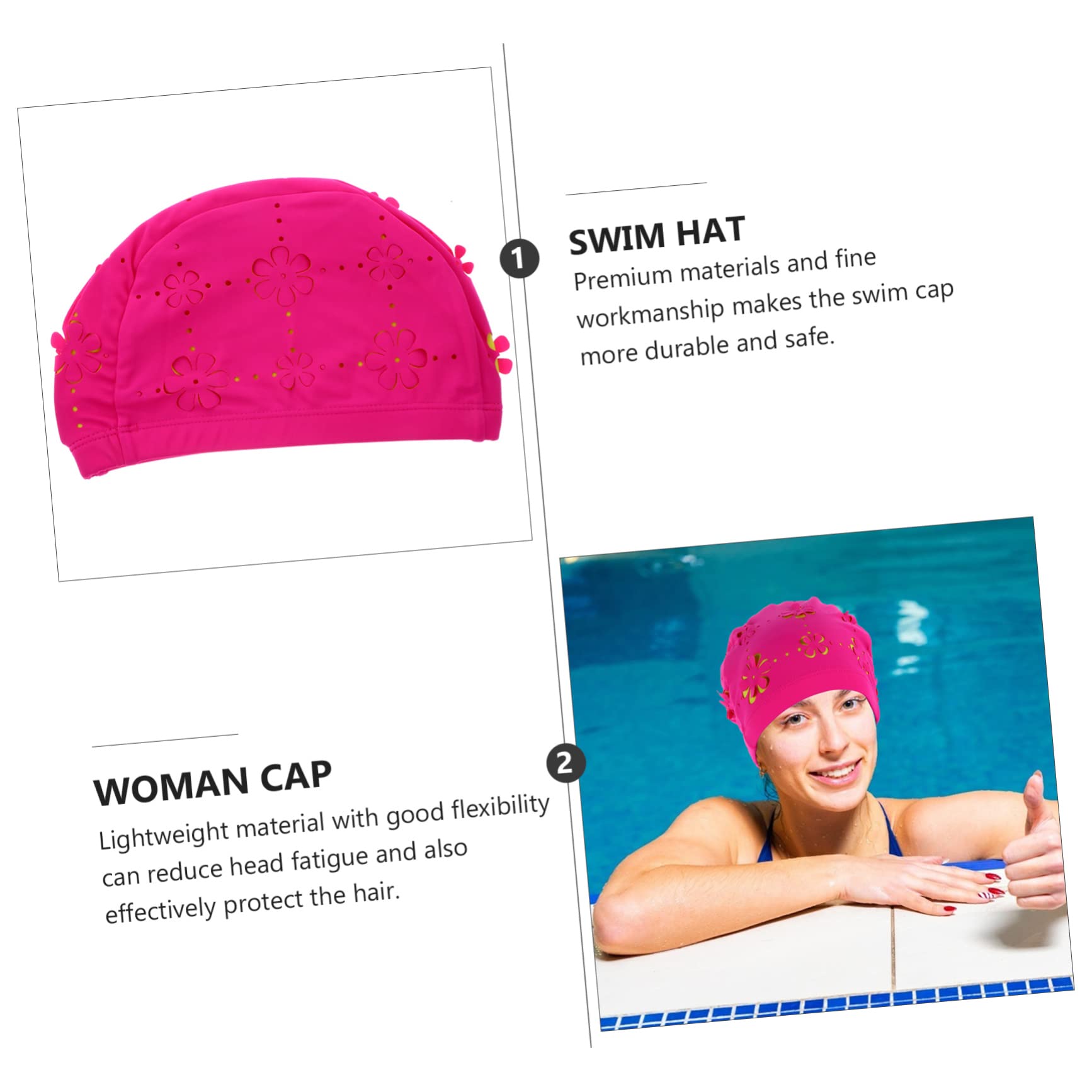 INOOMP 3piezas Gorro De Natación Creativo para Mujeres Protección De Oídos Material Ligero y Flexible para Adultos Piscina y Playa Diseño Floral