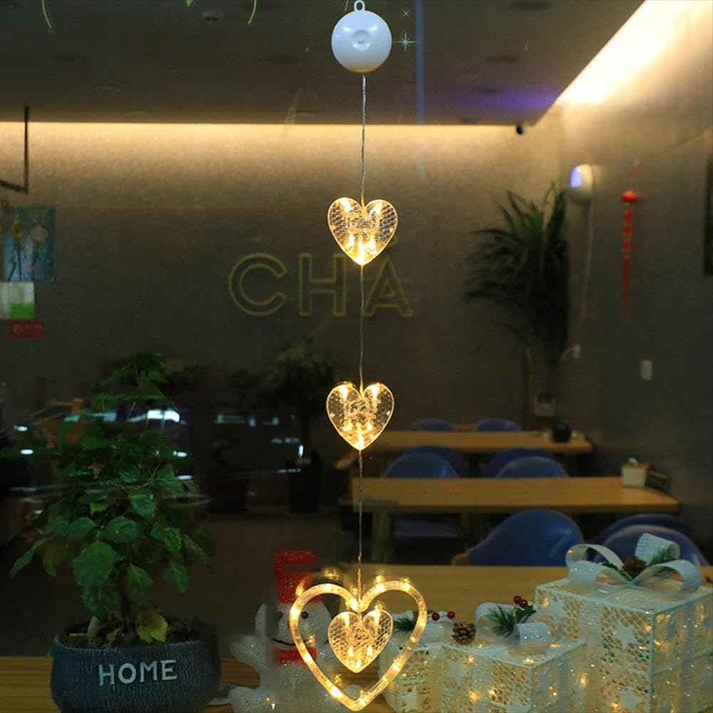 Catena Luminosa LED A Forma Di Cuore Per Finestre, 3 Luci Con Ventose, Bianco Caldo, Per San Valentino Pasqua Ramadan, Alimentazione A Batterie - 2