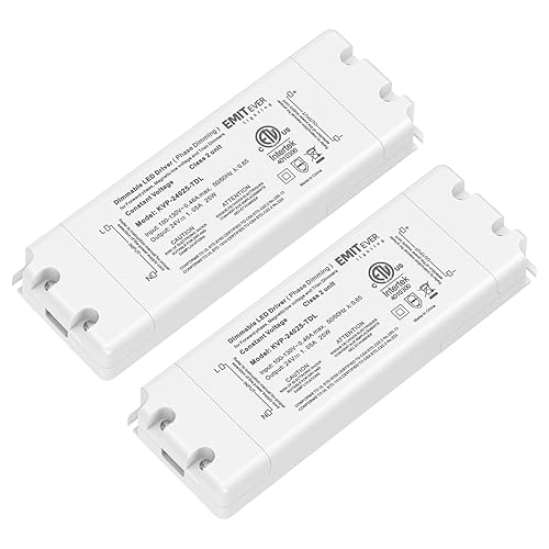 EMITEVER Controlador Regulable Triac Driver, 2 Paquetes Fuente de Alimentación 25W, Transformador AC 120V a DC 24V, Compatible con Reguladores