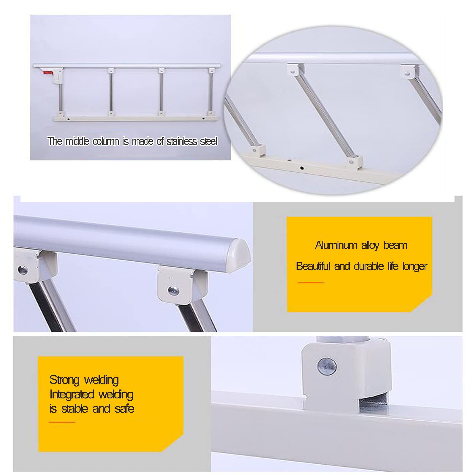 Sponde Laterali del Letto Ringhiere di Sicurezza per Anziani Adulti Anziani Ringhiera di Sicurezza per Letto Home Assist Ringhiere per Disabili Pieghevoli,95 * 40cm/37.40 * 15.74in