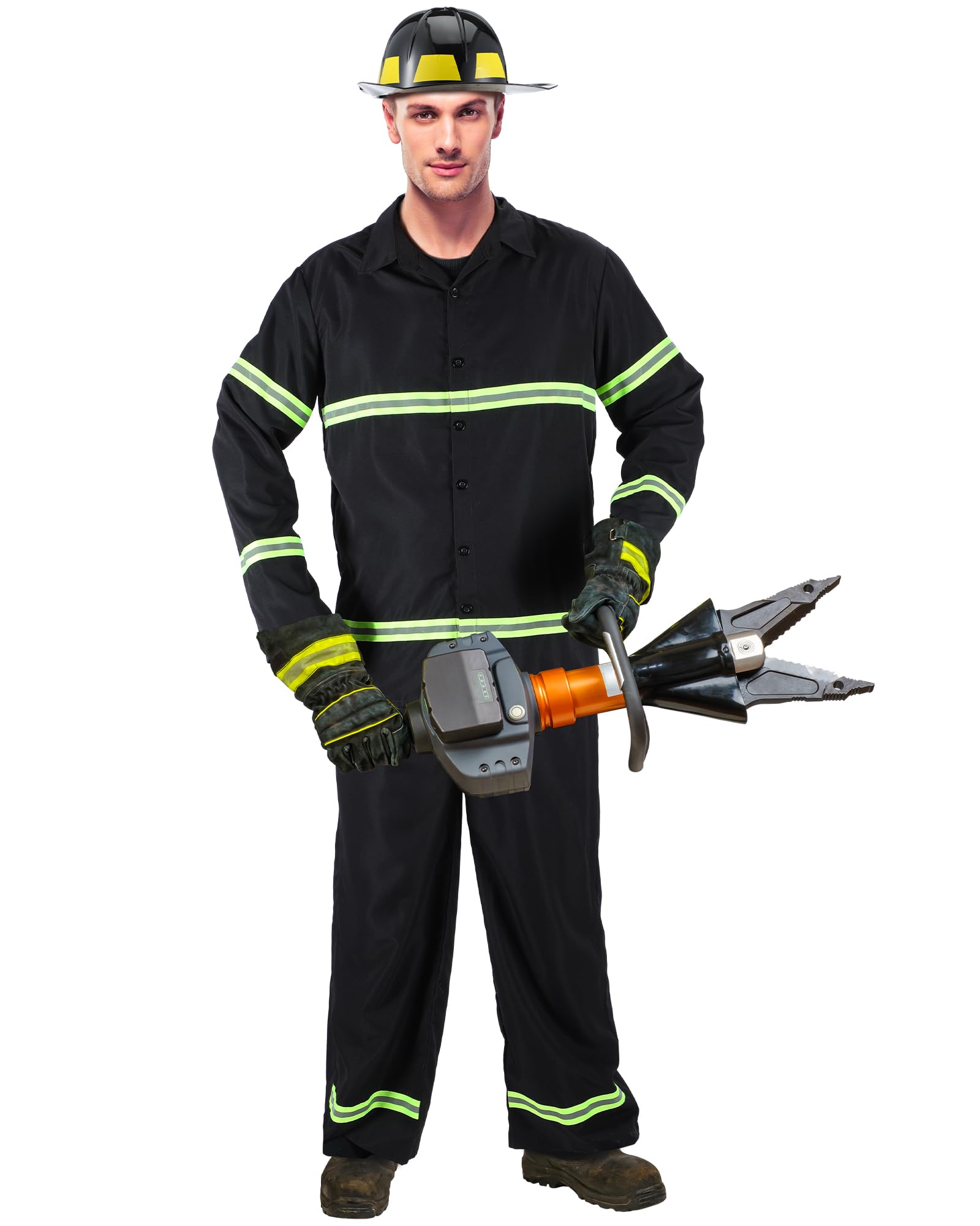 Hicarer 3 Pcs Firefighter Costume for Men Fireman Helmet Jacket Pants Firefighter Halloween Cosplay Party Outfit