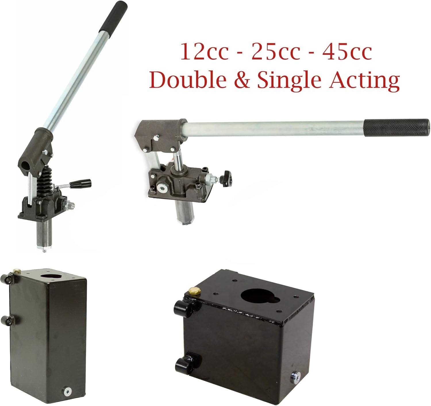 Bombas manuales hidráulicas de acción simple y doble 12-25 - 45cc, tanque de aceite 3-5 Lt (45 CC de acción simple (sin tanque))