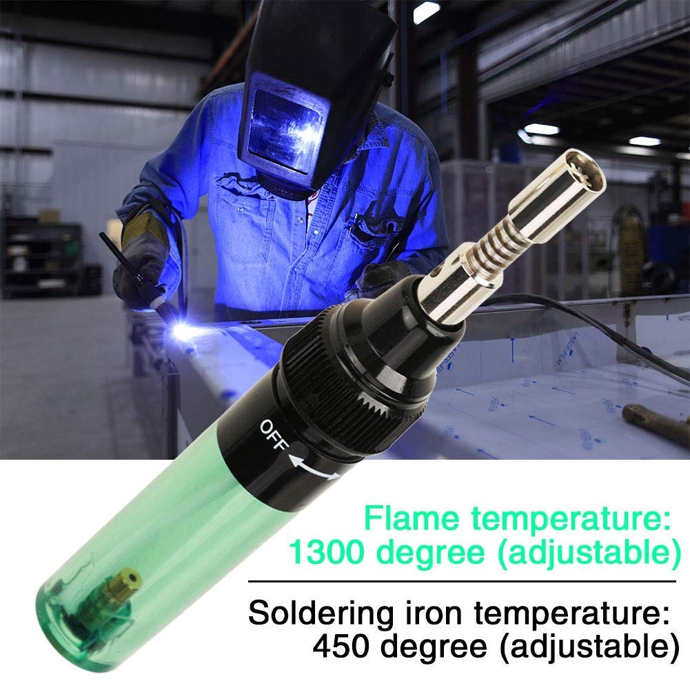 Fydun 8ML Soldador de butano Cautín de gas Antorcha de gas butano sin cuerda Soldador Pistola Soldadura Pluma Herramienta 1300 ℃ (verde)