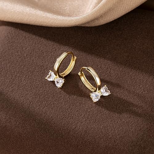 SLUYNZ Sterling Silver Love Bow Hoop Earrings for Women Teens CZ Bow Hoop Earrings Huggie4