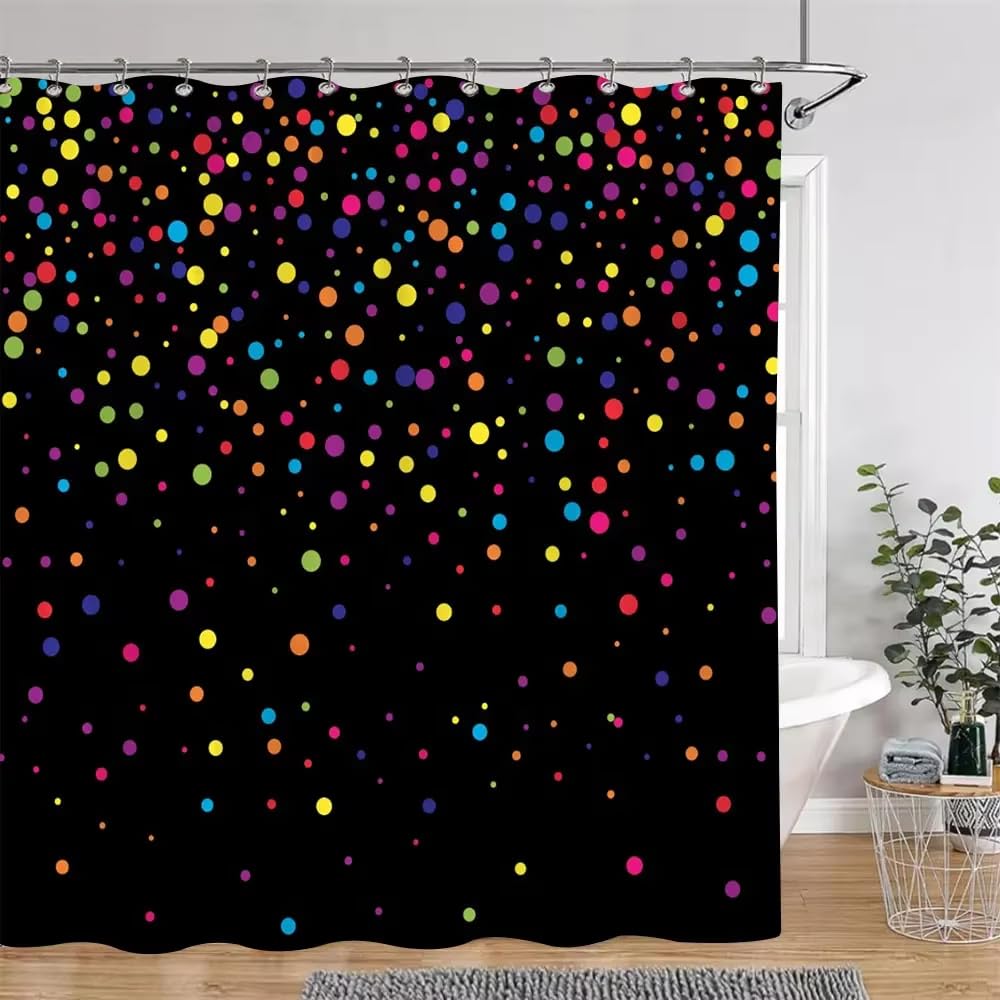 KELAIMI Colorful Polka Dot Shower Curtain,Aesthetic Geometric Bathroom Curtain with Hooks,Simple Quick Dry Waterproof Polyester Fabric Bathtub Curtain Style 8 180X180Cm