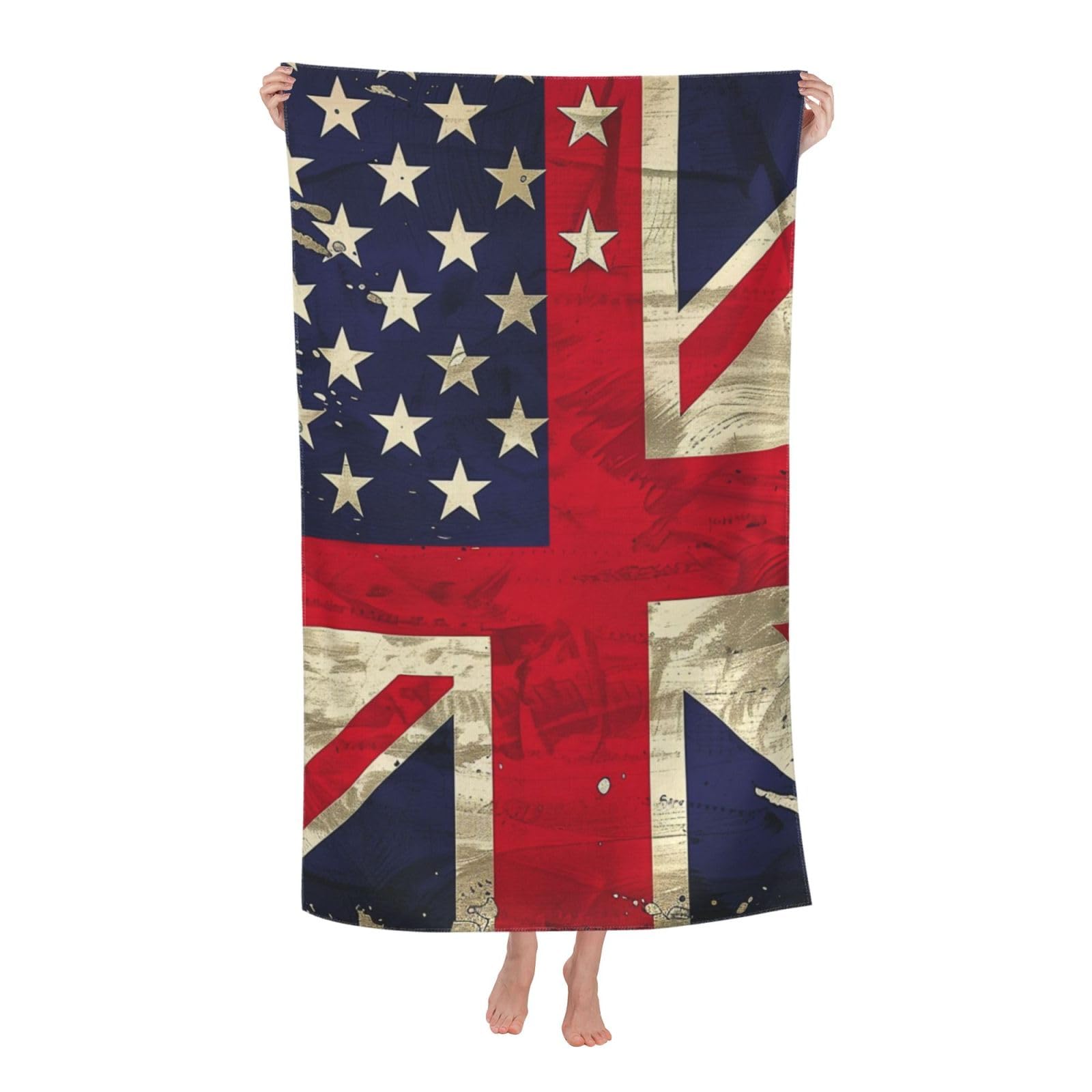 BWWHCCTI USA Uk Flag Printed Quick Dry Bath Towel, Soft Microfiber Towels Fast Drying Beach Towels for Travel,Camping,Gym,Swimming,Yoga